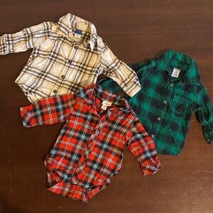 Set of THREE baby boys plaid festive holiday button up shirts sz 3-6 mos